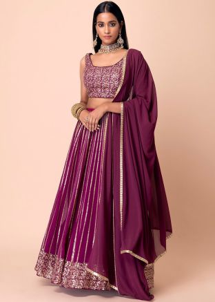 Purple Embroidered Lehenga Choli