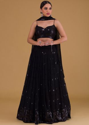Black Embroidered Lehenga Choli In Georgette