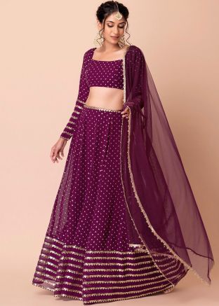 Purple Embroidered Georgette Lehenga Choli