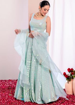 Blue Embroidered Lehenga Choli