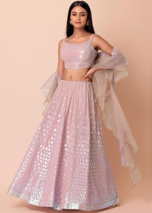 Pink Embroidered Georgette Lehenga Choli