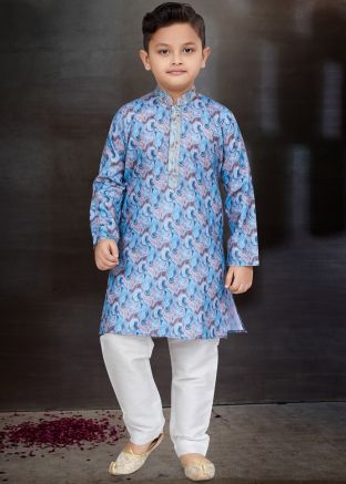 Readymade Kids Blue Printed Kurta Pajama