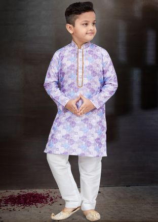 Readymade Purple Printed Kurta Pajama For Kids