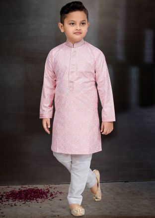 Pink Kids Readymade Printed Kurta & Pajama