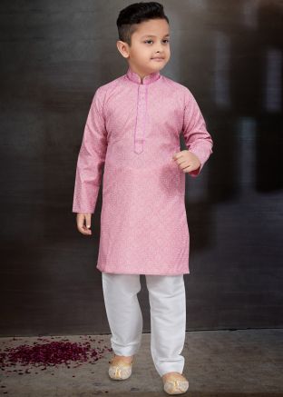 Readymade Pink Printed Kids Kurta With Pajama