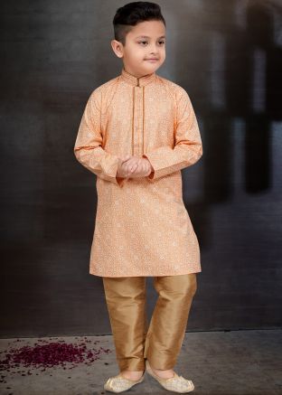 Peach Kids Readymade Printed Kurta With Pajama