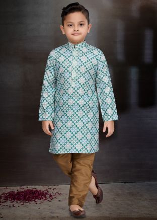 Multicolored Kids Readymade Printed Kurta & Pajama