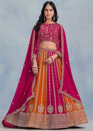 Multicolor Embroidered Lehenga Choli In Georgette