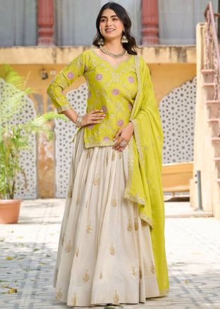 Readymade Yellow Embroidered Kurti Style Lehenga