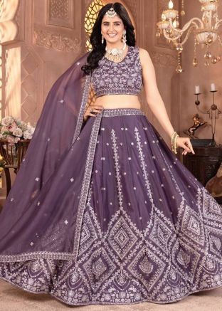 Purple Embroidered Lehenga Choli In Georgette