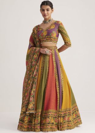 Multicolor Floral Print Lehenga Choli In Organza