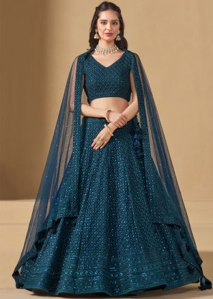 Blue Embroidered Georgette Lehenga Choli