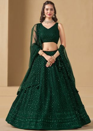 Green Sequin Work Lehenga Choli