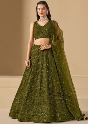 Green Sequin Work Lehenga Choli In Georgette