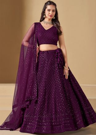 Purple Embroidered Lehenga Choli