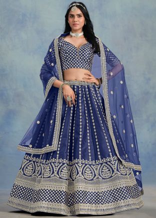 Blue Embroidered Lehenga Choli