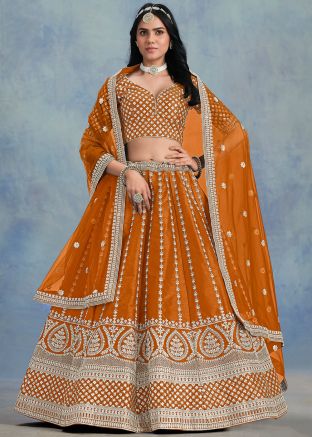Orange Embroidered Art Silk Lehenga Choli