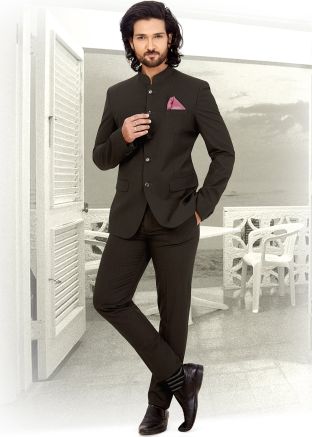 Buy Readymade Dark Grey Indian Jodhpuri Suit for Men Online USA