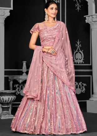 Dusty Pink Net Lehenga Choli In Sequins Work