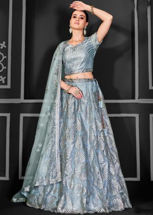 Blue Sequins Embroidered Lehenga Choli