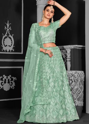 Pastel Green Net Lehenga Choli In Sequins Work