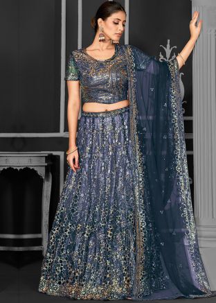Dark Blue Embellished Lehenga Choli