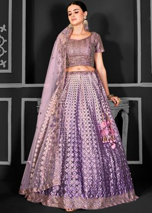Purple Embellished Net Lehenga Choli