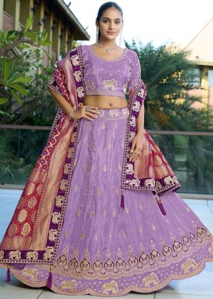 Lavender Embroidered Viscose Lehenga Choli
