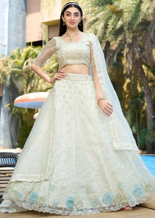 White Embellished Lehenga Choli In Organza