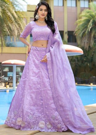 Lavender Sequins Work Lehenga Choli Set