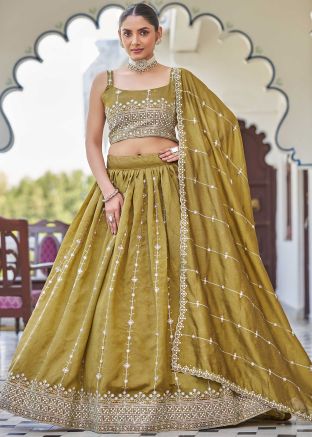 Green Embroidered Lehenga Choli In Art Silk