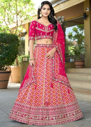 Pink Embroidered Lehenga Choli In Viscose