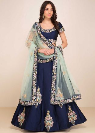 Navy Blue Resham Embroidered Lehenga Choli