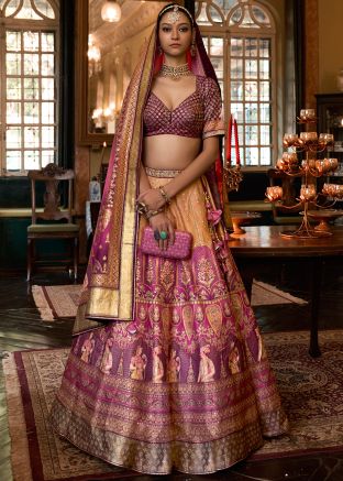 Multicolored Woven Lehenga Choli In Silk