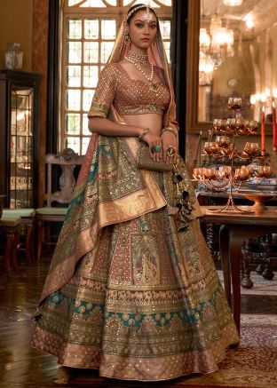 Multicolor Zari Woven Lehenga Choli Set