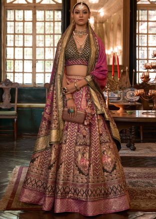 Purple & Green Zari Woven Lehenga Choli