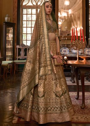 Mehendi Green Woven Lehenga Choli In Silk