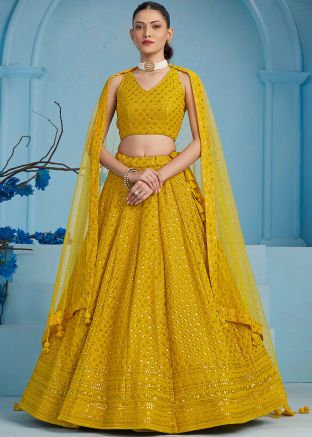 Yellow Embroidered Lehenga Choli In Georgette