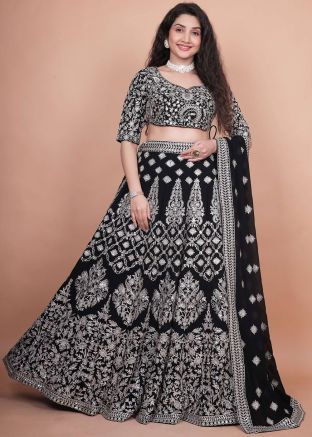 Black Embroidered Lehenga Choli In Georgette