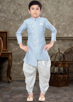 Blue Woven Sherwani Set With Dhoti