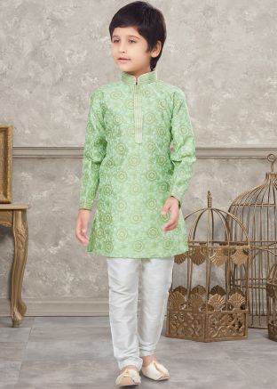 Green Digital Printed Kids Kurta Pajama