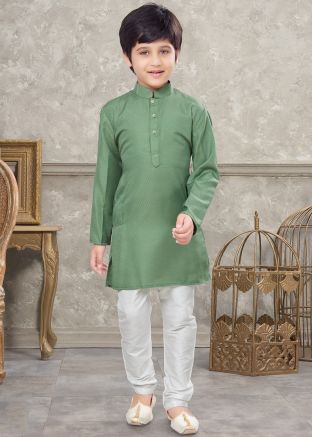 Green Woven Kurta Pajama In Art Silk