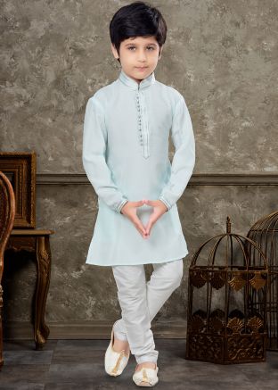 Blue Kids Woven Kurta Pajama