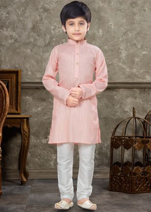 Pink Kids Kurta Pajama In Cotton
