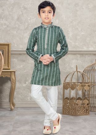 Green Printed Kids Kurta Pajama