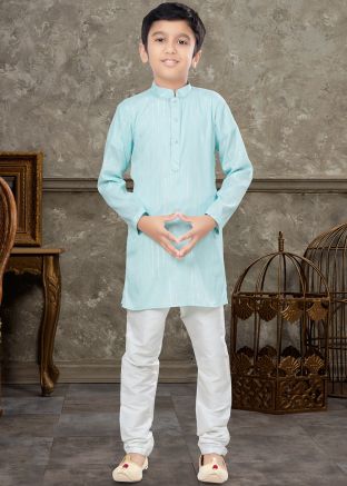 Blue Kids Kurta Pajama In Cotton