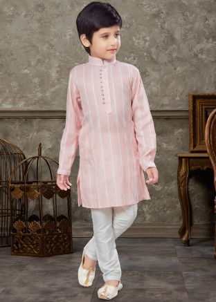 Pink Kids Printed Kurta Pajama
