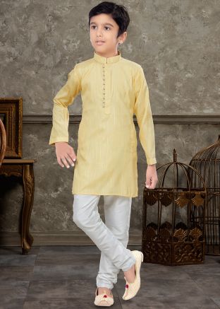 Yellow Kids Kurta Pajama In Cotton