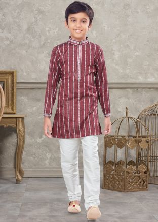 Maroon Printed Kurta Pajama