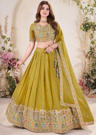 Green Embroidered Lehenga Choli In Georgette